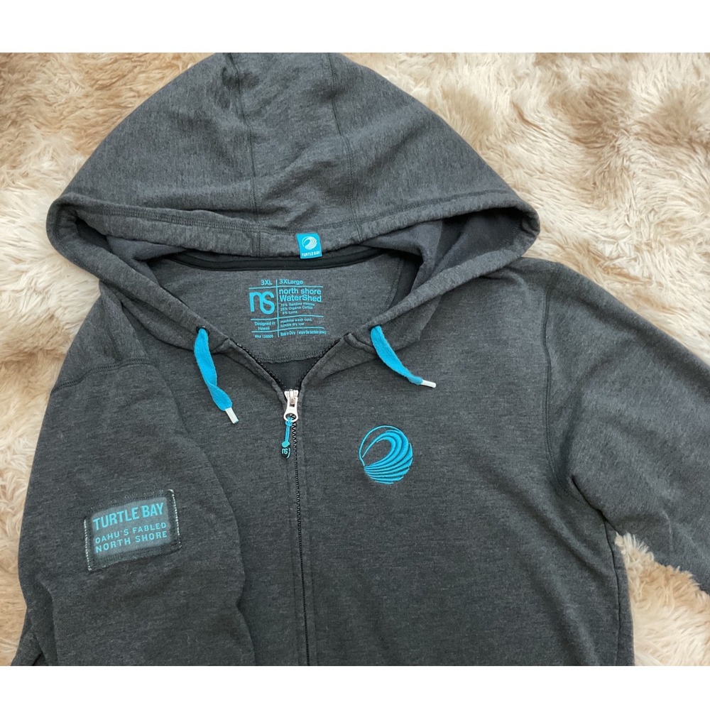 North Shore WaterShed Men 3XL Charcoal Gray Bamboo Cotton Full Zip Hoodie Hawaii - Picture 3 of 7